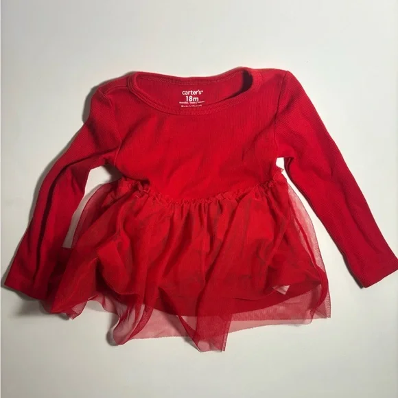 Carter's Red Long Sleeve Tulle Peplum Top - Picture 1 of 2